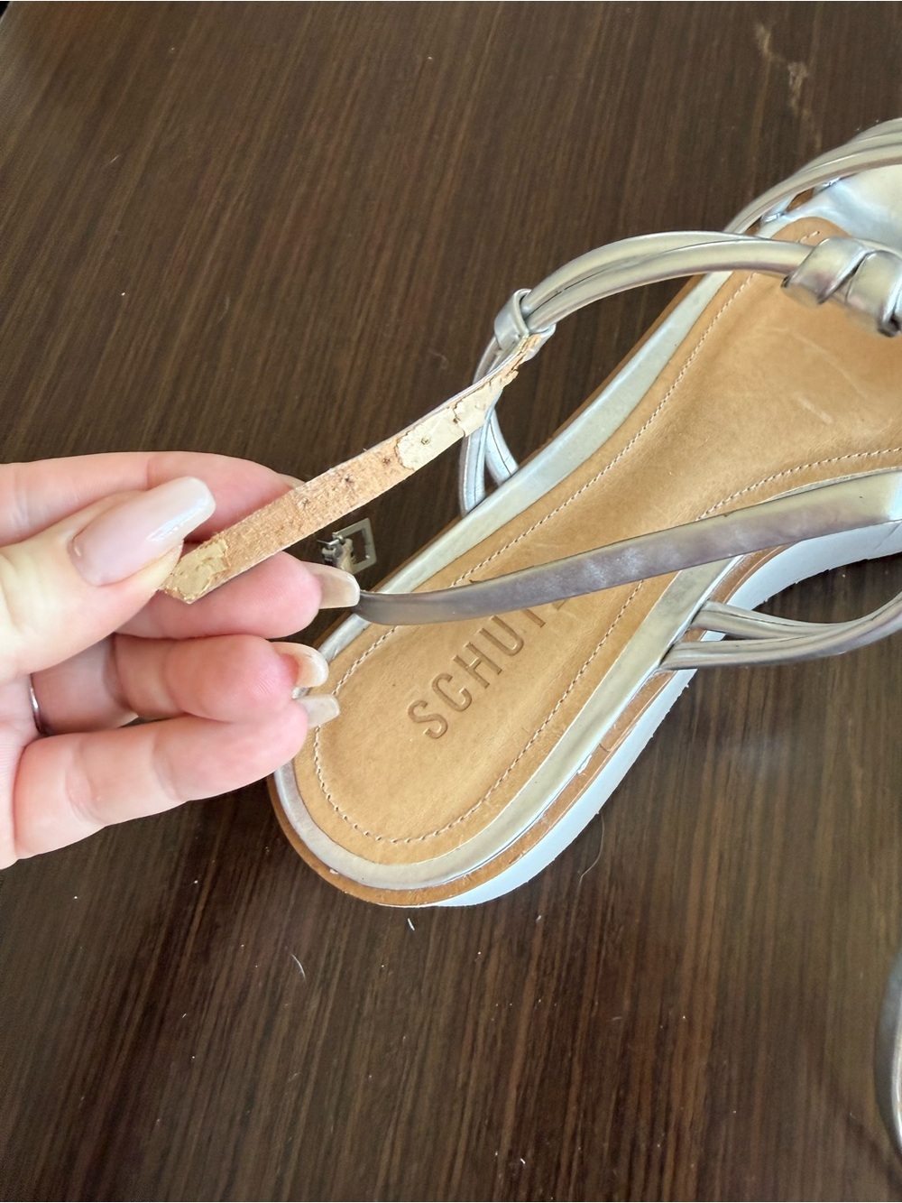 SCHUTZ Metallic Silver Knotted T-Strap Sandals - Picture 9 of 11